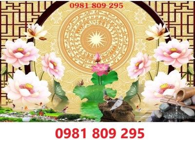 Gạch ốp tường , tranh cao cấp hoa sen trống đồng
