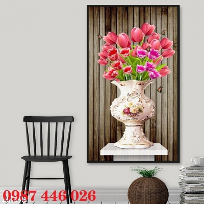 Gạch tranh bình hoa 3d trang trí đẹp HP833