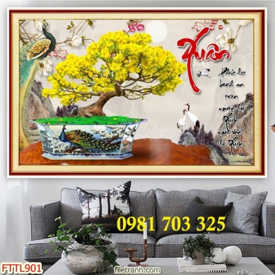 Tranh gạch men 3D hoa mai vàng