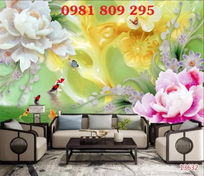 Tranh dán tường hoa mẫu đơn- gạch tranh 3d HP097