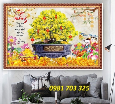 Tranh gạch hoa mai vàng ốp tường