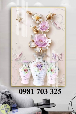 Tranh gạch 3D bình hoa khổ đứng