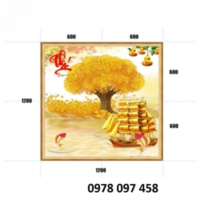 Tranh gạch men thuyền buồm vàng