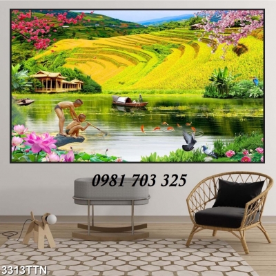Tranh gạch 3D đẹp cảnh làng quê