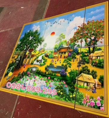Tranh gạch làng quê 3d trang trí