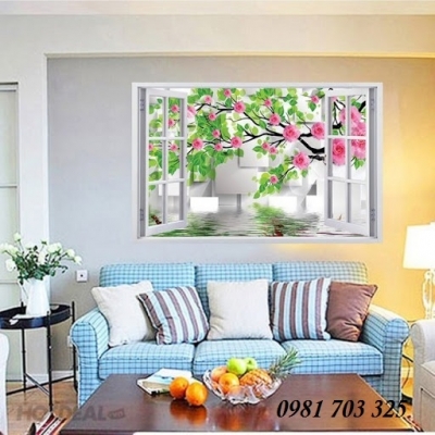 tranh cửa sổ, tranh gạch ốp tường phòng khách