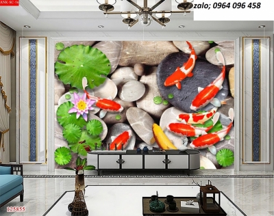 Tranh cá koi 3d - tranh gạch 3d cá koi - DSXX62