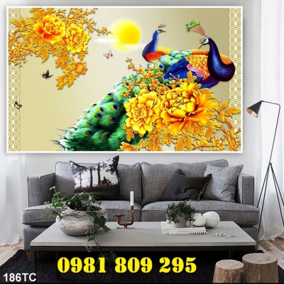 tranh gạch chim công sứ ngọc 3d ốp phòng ngủ