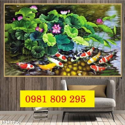 Gạch 3d cá chép - tranh gạch men ốp tường hoa sen HP833