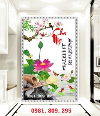Gạch tranh khổ dọc 3d cha mẹ hoa sen