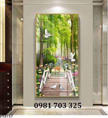 Gạch tranh khổ đứng phong cảnh đẹp 3D