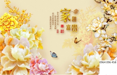 Tranh gạch 3d hoa mẫu đơn - 432ZXC