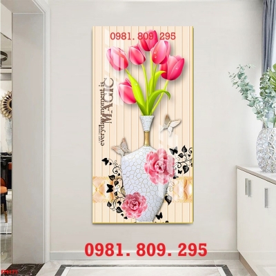 Gạch tranh khổ dọc 3d bình hoa HQ9491