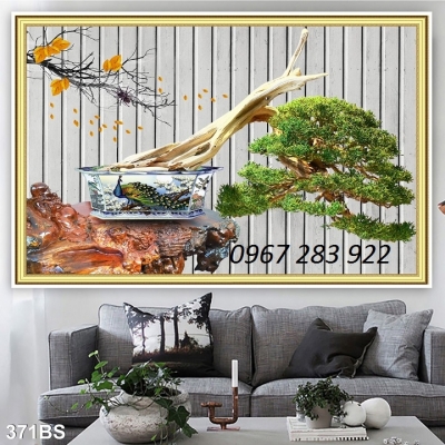 Tranh 3d cây cảnh bonsai ốp tường phòng khách