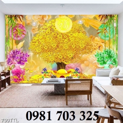 Tranh gạch 3D cây kim tiền phong thủy ốp tường