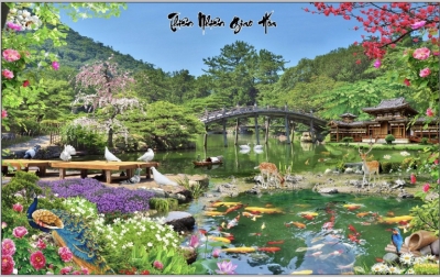 gạch tranh ốp tường 3d cá chép phong thủy - MNB4