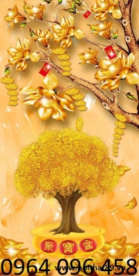 gạch tranh 3d cây tiền vàng phong thủy - CBV33