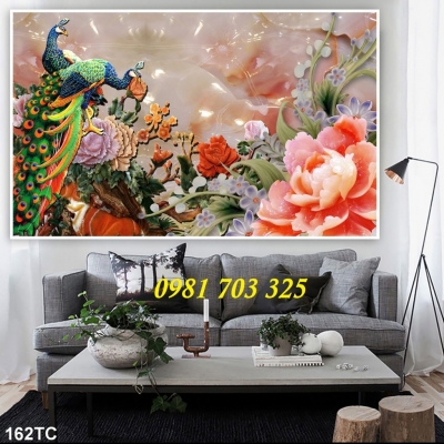 tranh phong thủy chim công, gạch 3D trang trí tường