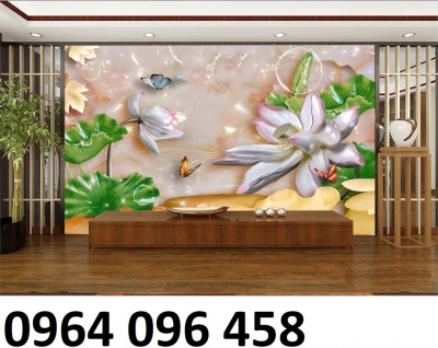 Tranh hoa sen 3d tranh gạch 3d hoa sen KJH6