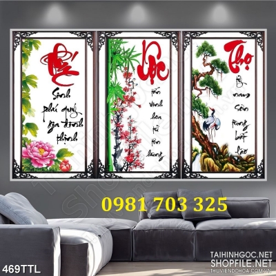 Gạch tranh thư pháp 3 tấm phúc lộc thọ
