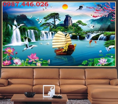 Gạch ốp tường tranh gạch men thuyền buồm HP92442