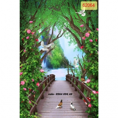 Tranh gạch 3d phong cảnh con đường hàng cây - KMB8
