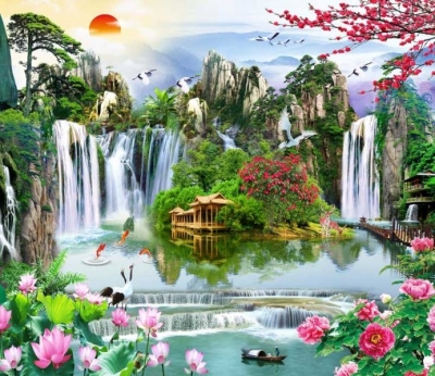 Gạch tranh ốp tường phong cảnh đồng quê 3d - PKKK96