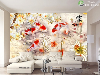 Tranh gạch 3D cá chép ốp tường