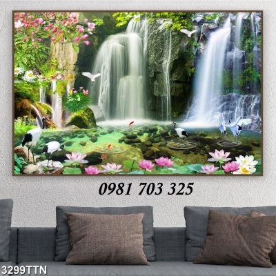 Gạch tranh phong cảnh thác nước 3D ốp tường