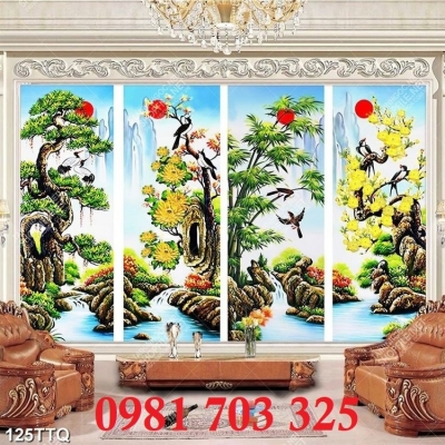 Tranh gạch 3D tứ quý phong thủy