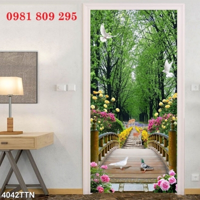 Gạch , tranh ốp tường con đường hàng cây đẹp