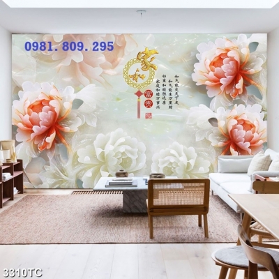 Gạch tranh phong thủy ốp tường , tranh mẫu đơn