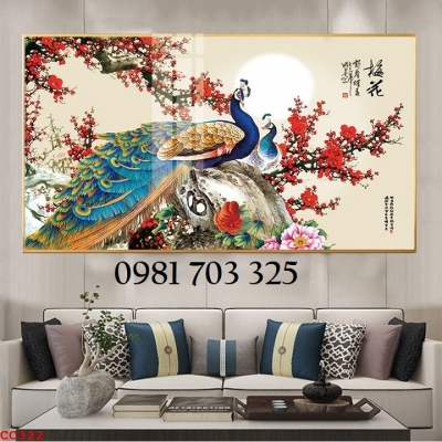 Gạch tranh chim công dán tường