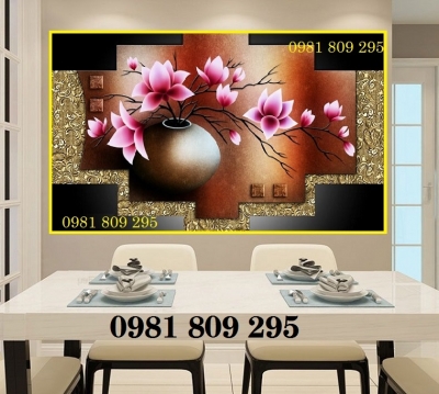 Gạch tranh 3d bình hoa ốp tường bếp