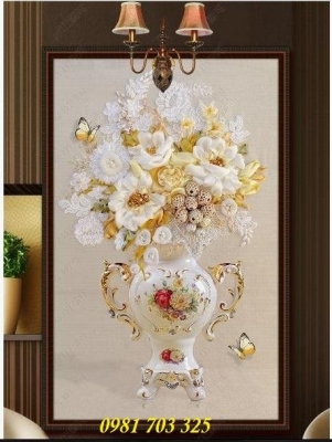 Tranh gạch khổ đứng 3D hoa trang trí