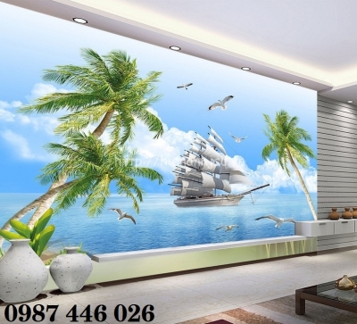 Tranh gach men thuyề buồm HP0772