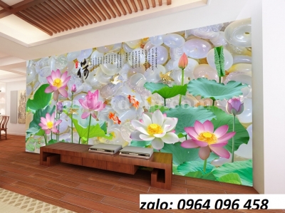 Tranh 3d hoa sen - tranh gạch 3d hoa sen - AN641