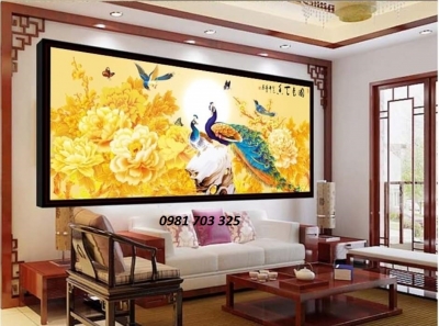 Gạch tranh men 3D chim công- tranh phong thủy