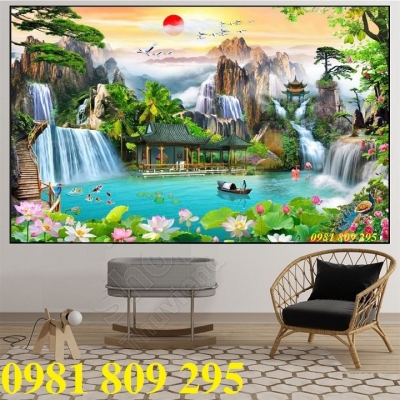 gạch tranh 3d - phong cảnh thác nước