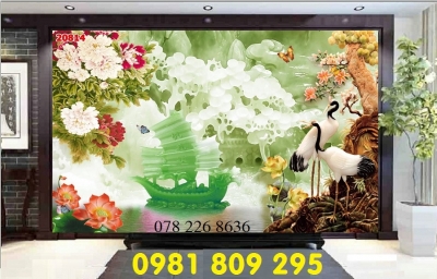 Tranh 3d chim hạc nghênh khách , gạch tranh