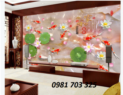Tranh 3D cá chép- gạch tranh 3D