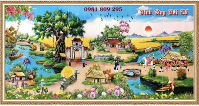 Gạch tranh 3D, tranh gạch men làng quê GP3658