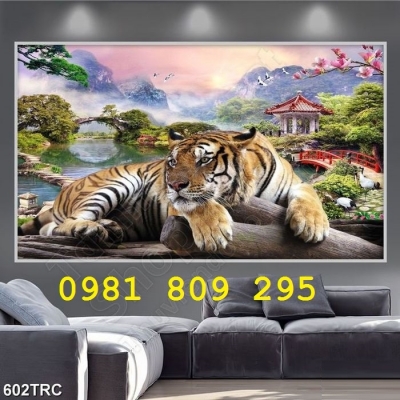 Gạch tranh con hổ - tranh gạch phong thủy phòng khách JHP087