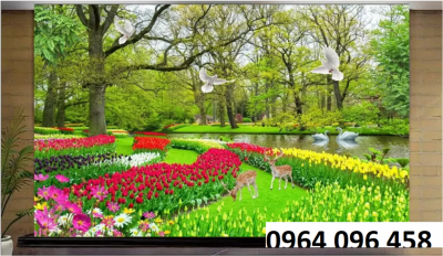 Tranh gạch 3d ốp tường phong cảnh hoa cỏ - 367CVV