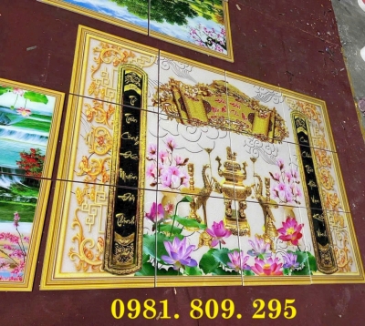Gạch tranh phòng thờ 3d , tranh gạch hoa sen