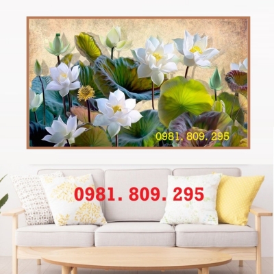 Tranh hoa sen , gạch ốp tường trang trí