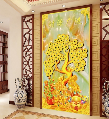 Tranh gạch 3d cây tiền vàng -