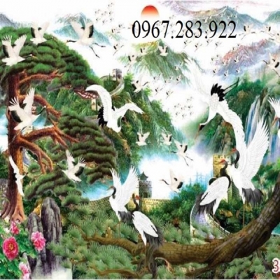 Tranh phong thủy gạch men chim hạc 3d