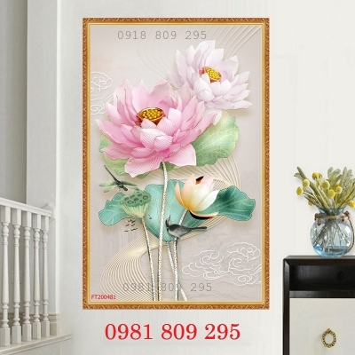 Gạch 3d hoa sen , tranh gạch khổ đứng