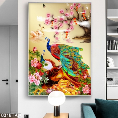 tranh phong thủy chim công, gạch 3D trang trí tường